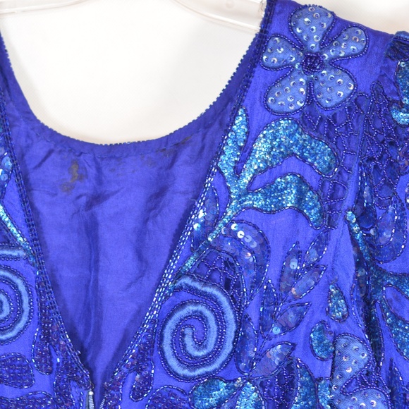 Ashley of London Vintage 100% silk /beaded/sequin Dress SZ L - Picture 14 of 14